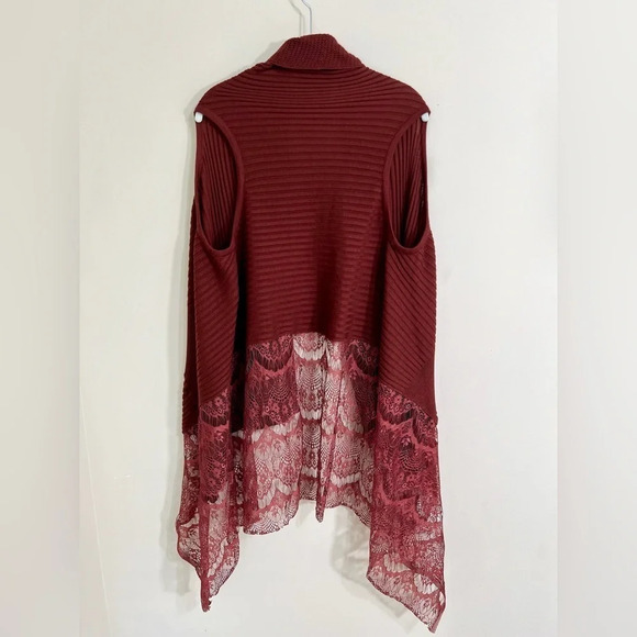 COCO + CARMEN Women’s Bohemian‎ Red Vest Embroidered Lace with Pockets One Size - Picture 2 of 14
